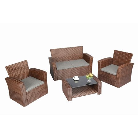 BANER GARDEN 4 Piece Outdoor Furniture Complete Patio PE Wicker Rattan Garden Set Brown N87BR